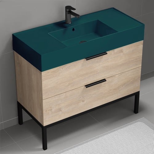 Modern Bathroom Vanity, 40 Inch, Green Ceramic Sink, Free Standing Nameeks DERIN315